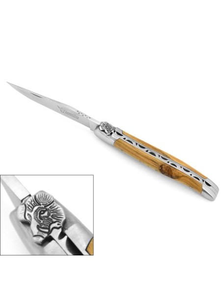 Laguiole pocket knife, 12 cm, boar, olive wood handle