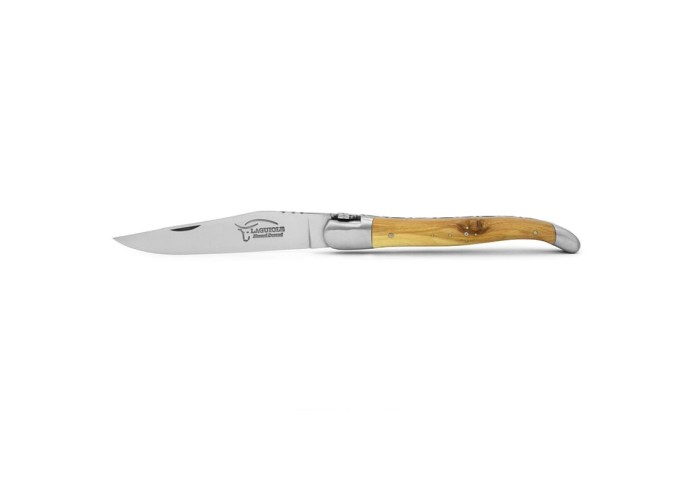 Laguiole pocket knife, 12 cm, shamrock motif, olive wood handle