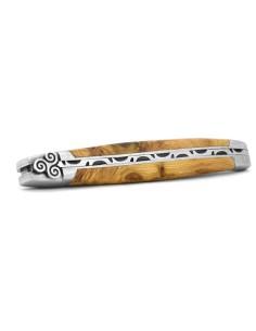 Laguiole 12 cm, triskel, lame seule, manche en olivier 2