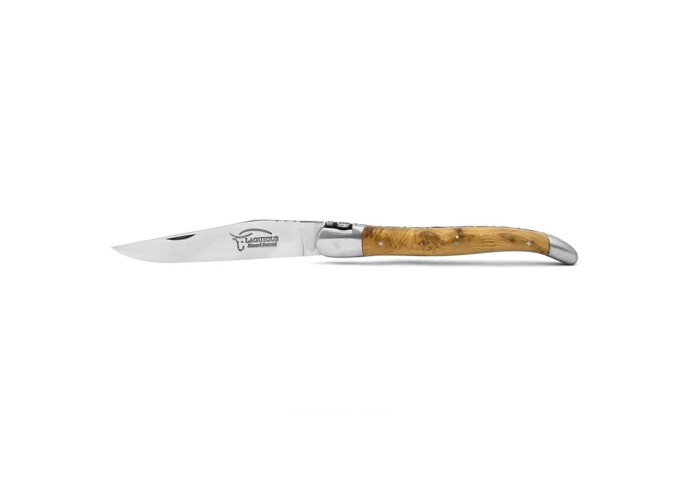 Laguiole knife, 12 cm, triskelion motif, olive wood handle