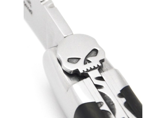Laguiole 12cm, Schädelkopf, Doppelplatinen, Griff aus Ebenholz