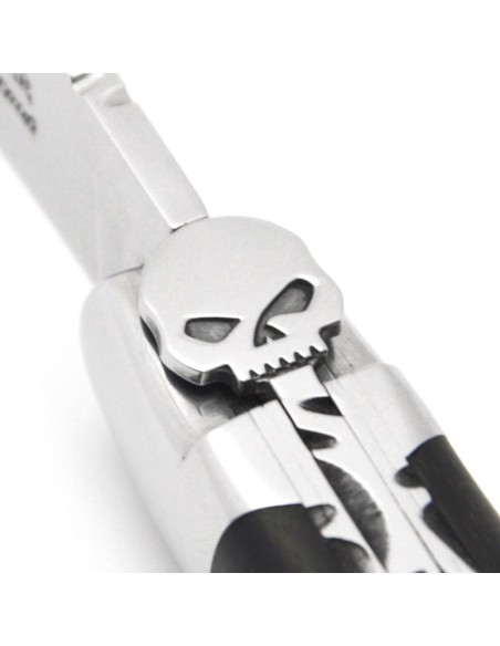 Laguiole 12cm, Schädelkopf, Doppelplatinen, Griff aus Ebenholz