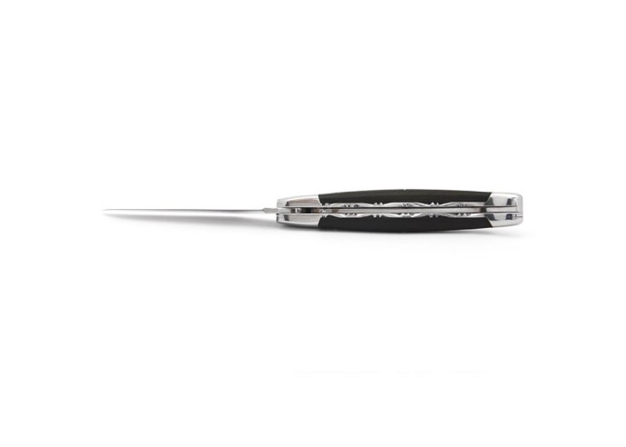 Laguiole 12 cm, tête de mort, doubles platines ciselées, ébène