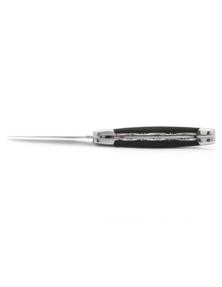 Laguiole 12 cm, tête de mort, doubles platines ciselées, ébène