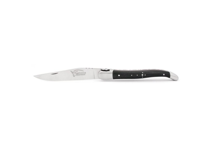 Laguiole knife, 12 cm, skull, ebony handle and red spacer