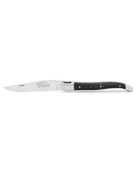 Laguiole knife, 12 cm, skull, ebony handle and red spacer