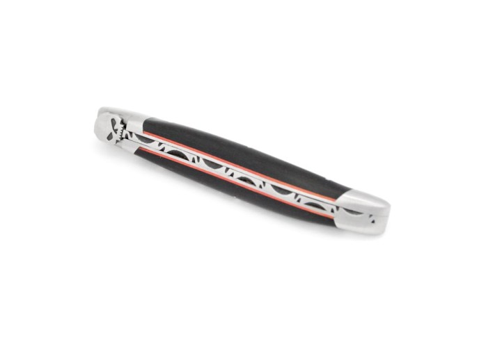 Laguiole knife, 12 cm, skull, ebony handle and red spacer