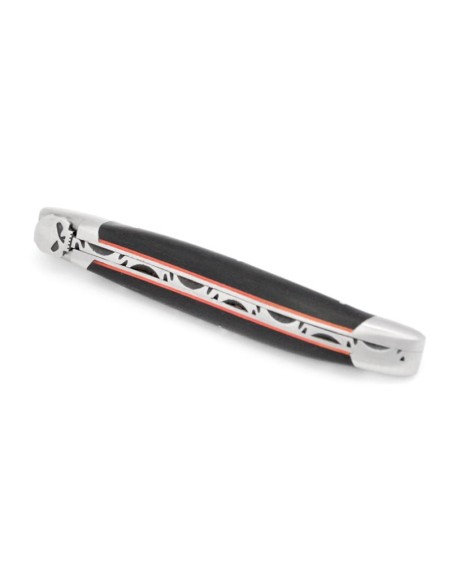 Laguiole knife, 12 cm, skull, ebony handle and red spacer