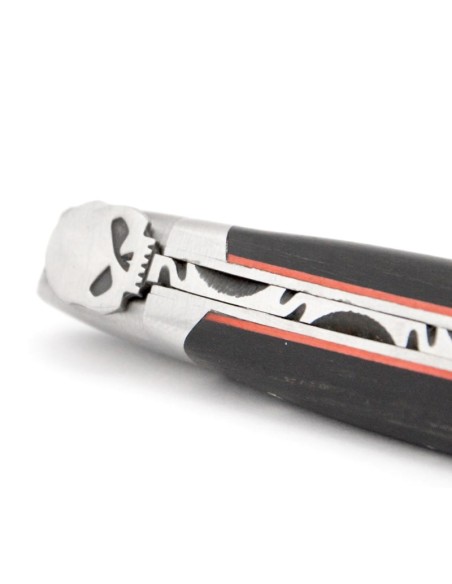 Laguiole knife, 12 cm, skull, ebony handle and red spacer