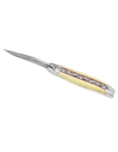 Laguiole Klappmesser, 12cm, Geschmiedete Biene, Heftbacken aus mattem Edelstahl, Griff aus Knochen (Rind)