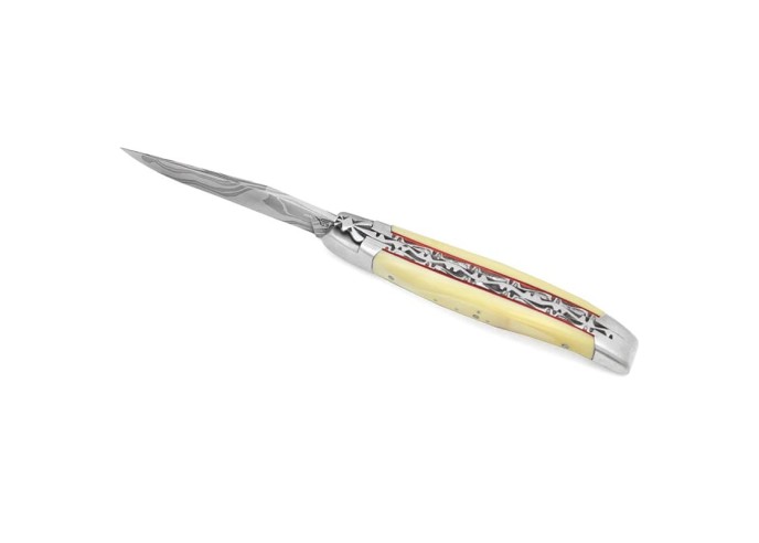 Laguiole pliant abeille forgée, 12 cm, manche en molaire de phacochere