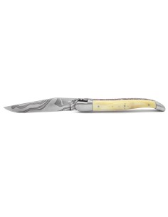 Laguiole Klappmesser, 12cm, Geschmiedete Biene, Heftbacken aus mattem Edelstahl, Griff aus Knochen (Rind) 2
