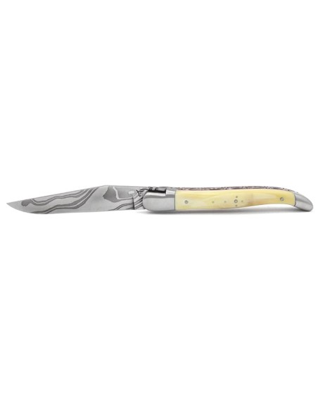 Laguiole pocket knife, 12 cm, forged bee, bovine bone handle with brass bolsters