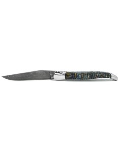 Laguiole 12cm, Damastklinge, Braun-blauer Griff aus Mammutmolar 2
