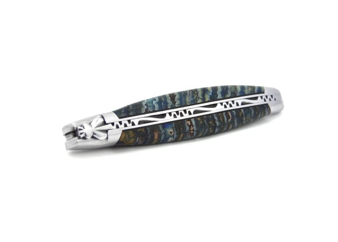 Laguiole 12 cm, damascus steel blade, brown-blue mammoth molar handle