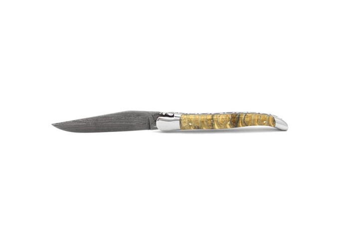 Laguiole 12 cm, lame damas, manche en molaire de mammouth naturel