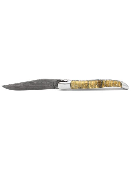Laguiole knife 12 cm, damascus blade, natural mammoth molar handle