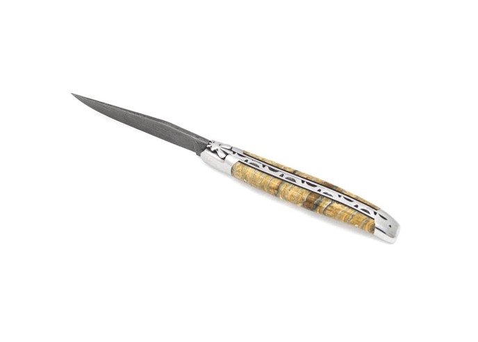 Laguiole Klappmesser 12cm, Damastklinge, Natur Griff aus Mammutmolar