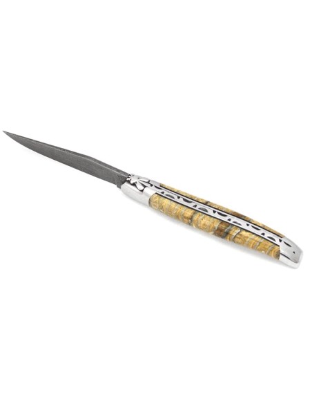 Laguiole knife 12 cm, damascus blade, natural mammoth molar handle