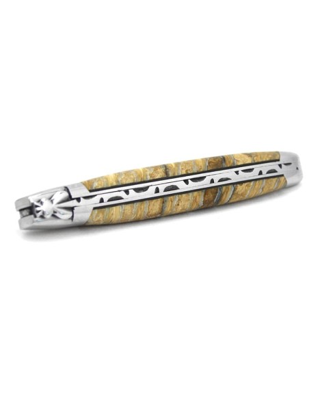 Laguiole 12 cm, lame damas, manche en molaire de mammouth naturel