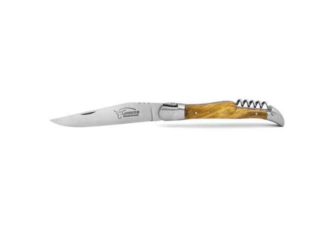 Laguiole knife, 12 cm, rugby ball, olive wood handle