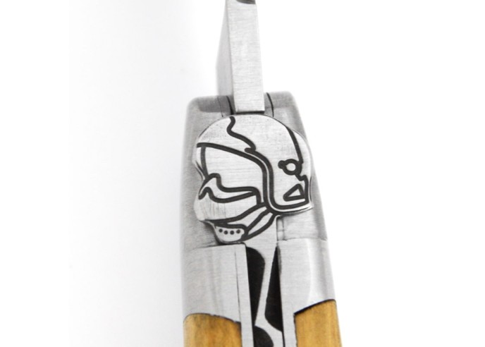 Laguiole pocket knife, 12 cm, firefighter's helmet, olive wood handle