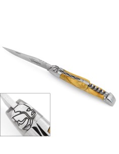 Laguiole pliant 12 cm, casque de pompier, manche en olivier