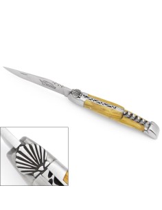 Laguiole, 12cm, Saint Jacques Muschel, Korkenzieher, Olivenholz