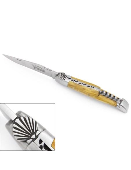 Laguiole, 12cm, Saint Jacques Muschel, Korkenzieher, Olivenholz