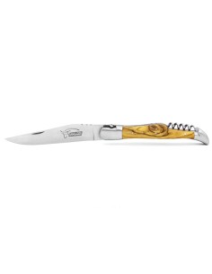 Laguiole 12cm, Lilie, Klinge und Korkenzieher, Griff aus Olivenholz 2