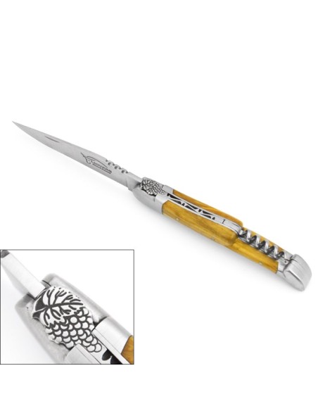 Laguiole messer 12cm, Traubenstraubenmuster, Griff aus Olivenholz