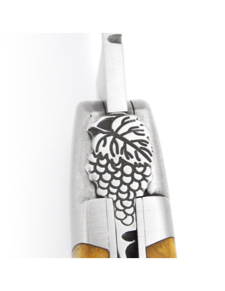 Laguiole knife, 12 cm, bunch of grapes, olive wood handle