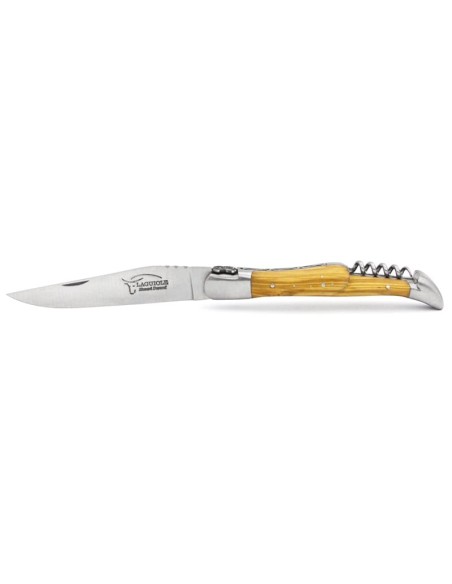 Laguiole 12cm, Eber-Kopf, Klinge und Korkenzieher, Olivenholz