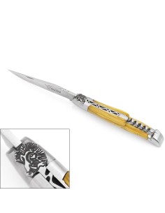 Laguiole 12cm, Eber-Kopf, Klinge und Korkenzieher, Olivenholz