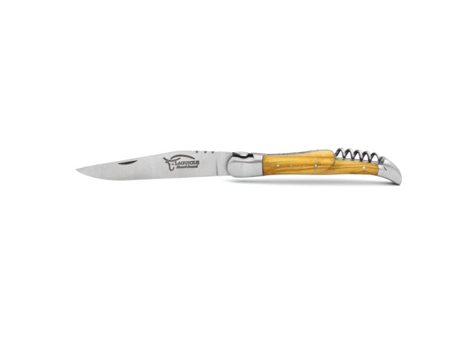 Laguiole 12cm, Pik-Ass, Klinge und Korkenzieher, Griff aus Olivenholz