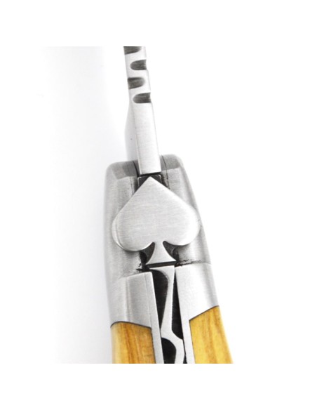 Laguiole 12cm, Pik-Ass, Klinge und Korkenzieher, Griff aus Olivenholz