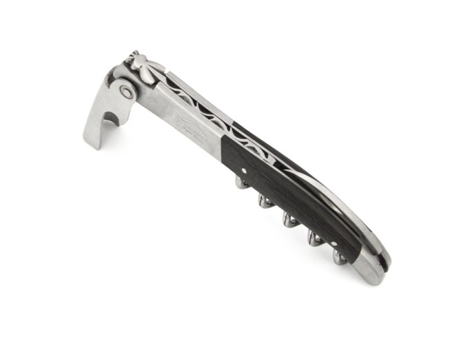 Sommelier Laguiole manche galbé en fibre de carbone, 2 mitres inox mat