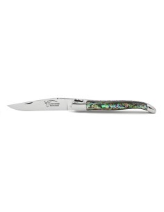Laguiole Klappmesser, 12 cm, einfach gemeißelte Platten, Einzelklinge, Heftbacken aus glänzendem Edelstahl, Griff aus Seeohren 2
