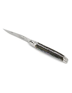 Laguiole Klappmesser, 12 cm, einfach gemeißelte Platten, Einzelklinge, Heftbacken aus glänzendem Edelstahl, Griff aus Seeohren