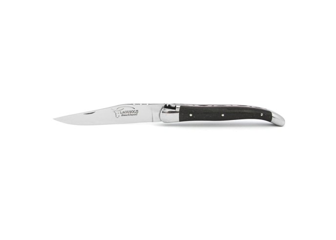 Laguiole pliant 11 cm, abeille forgée, lame seule finition brillant, manche en fibre de carbone avec intercalaire rouge