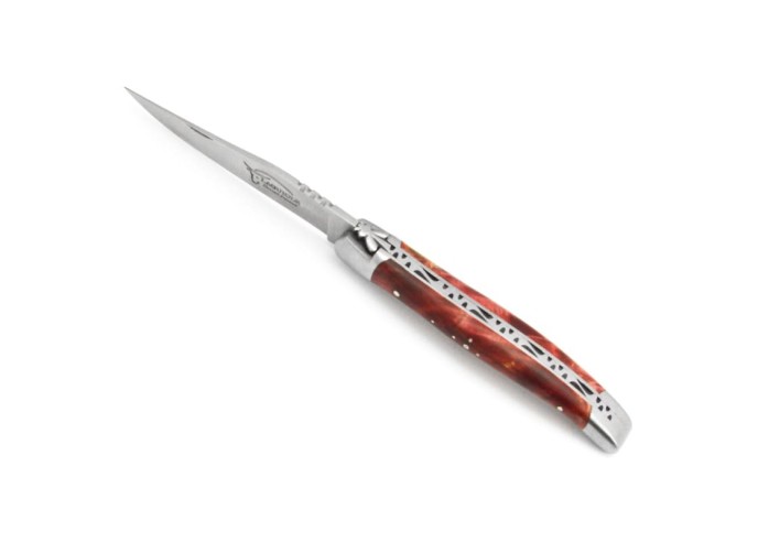 Laguiole pocket knife, 11 cm, forged bee, juniper handle with matt bolsters