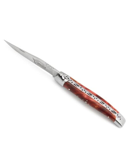 Laguiole Klappmesser, 11cm, Geschmiedete Biene, Heftbacken aus mattem Edelstahl, Griff aus Wacholderholz