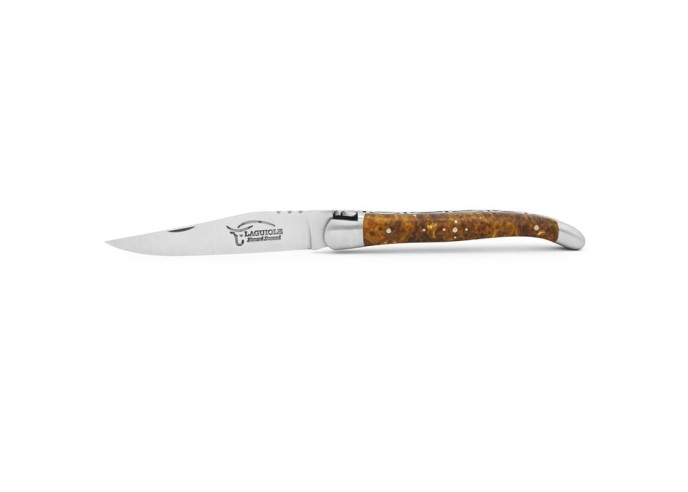 Laguiole pocket knife, 12 cm, forged bee, juniper handle with shiny bolsters