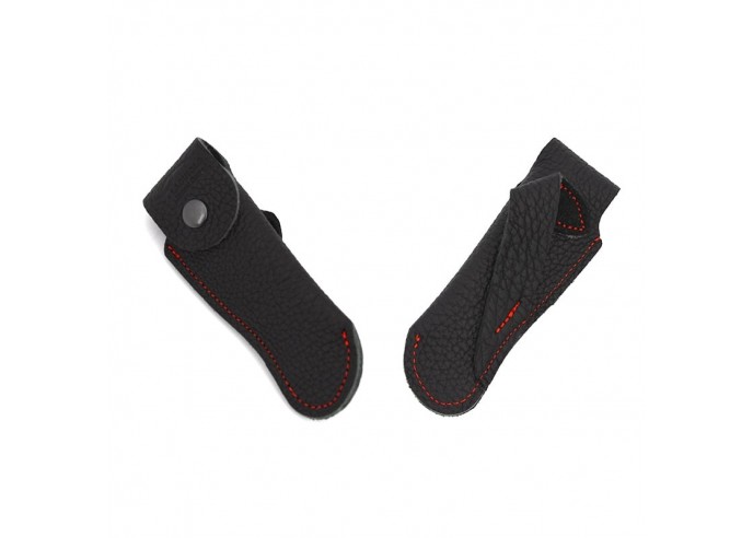Étui cuir ceinture avec passant oblique noir avec couture rouge - 11 et 12 cm
