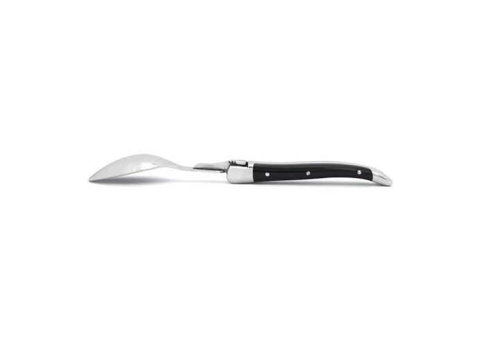 Petites cuillères Laguiole, manche en corian noir et mitres inox brillant, lavables en machine