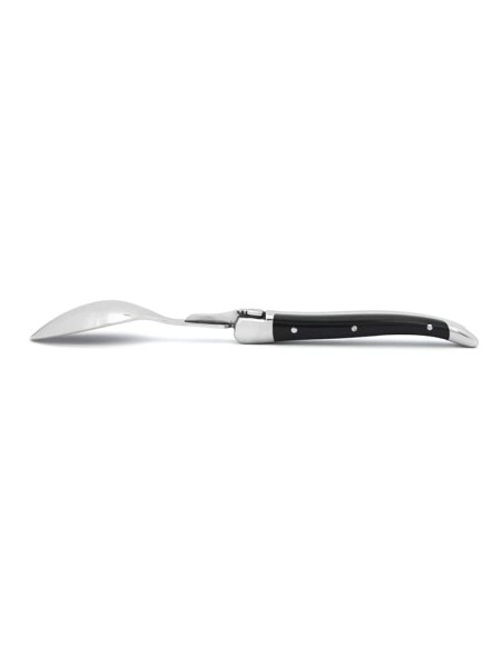 Laguiole Teelöffel, Heftbacken aus glänzendem Edelstahl, fein Griff aus Corian, schwarz, spülmaschinenfest