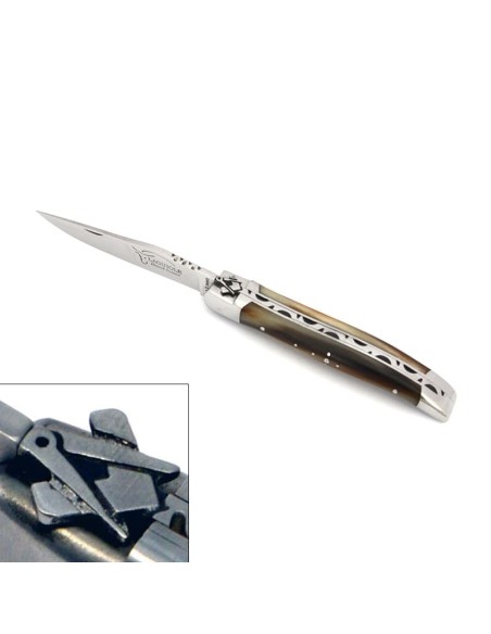 Laguiole 10 cm, franc-maçon, lame seule, pointe de corne foncée