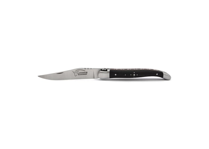 Laguiole knife, 11 cm, skull, ebony wood and red spacer