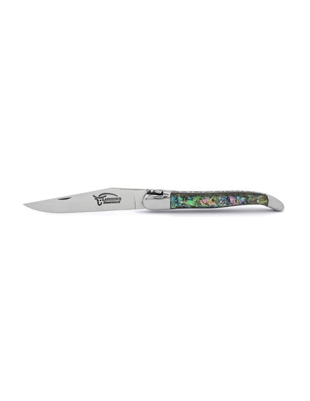 Laguiole pliant abeille forgée massive, 12 cm, manche en abalone