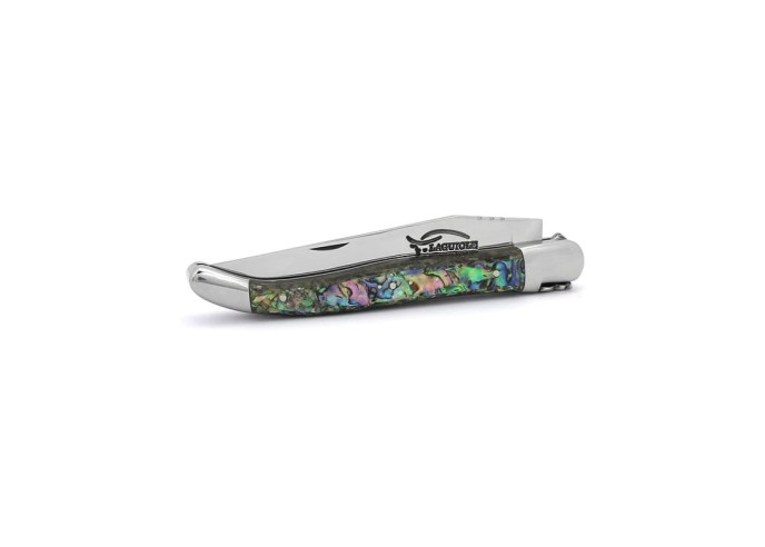 Laguiole pliant abeille forgée massive, 12 cm, manche en abalone